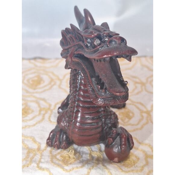Vintage Chinese Dragon Figurine Faux Wood Resin 4" – Made in China - Picture 9 of 10
